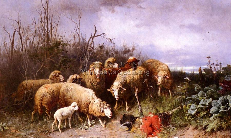 Schafe Eine Vogelscheuche Betrachtend - 弗雷德里希·奥托·格伯勒